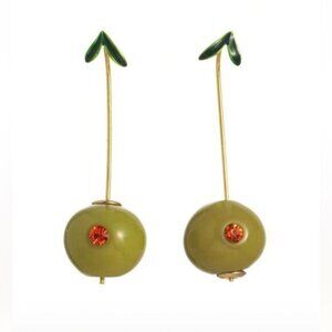 Olive Green Drop Earrings with Gold Accents S858